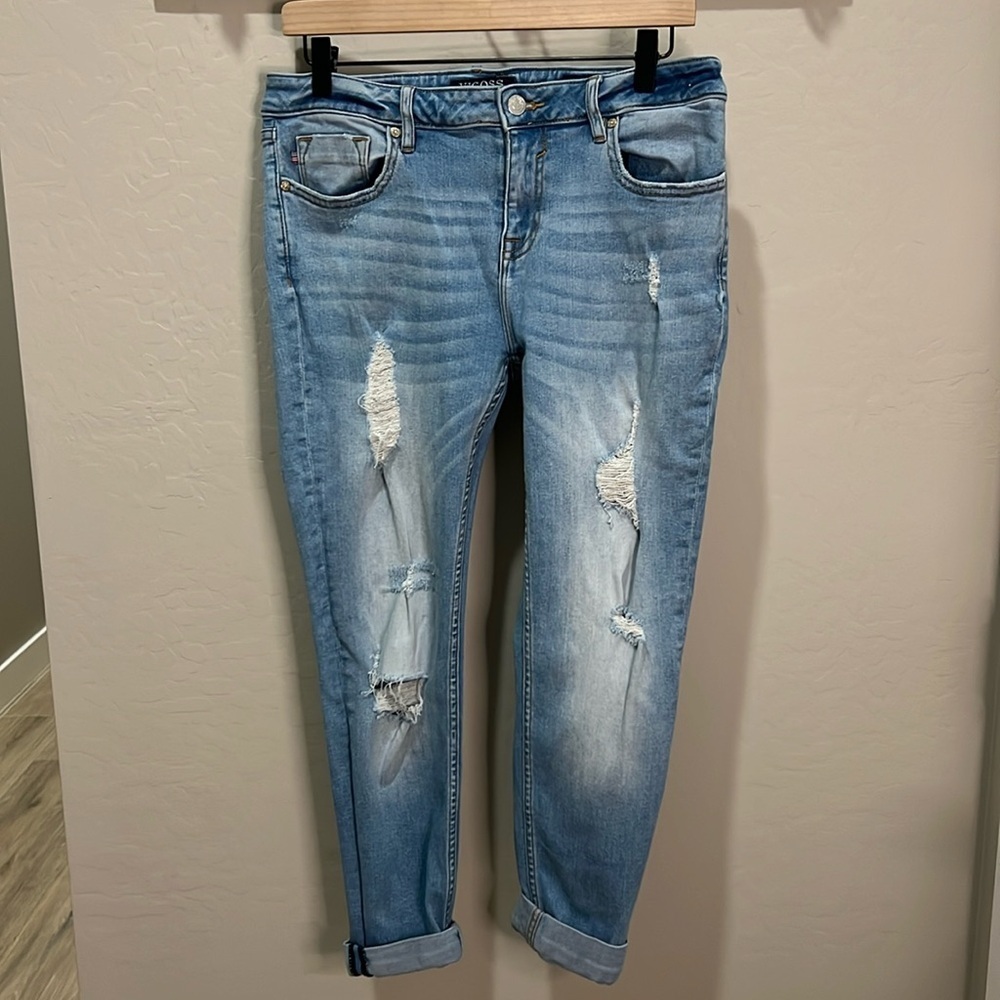 Vigoss Jeans Women Jagger Ankle Distressed Rollup Skinny Vintage Blue Stretchy